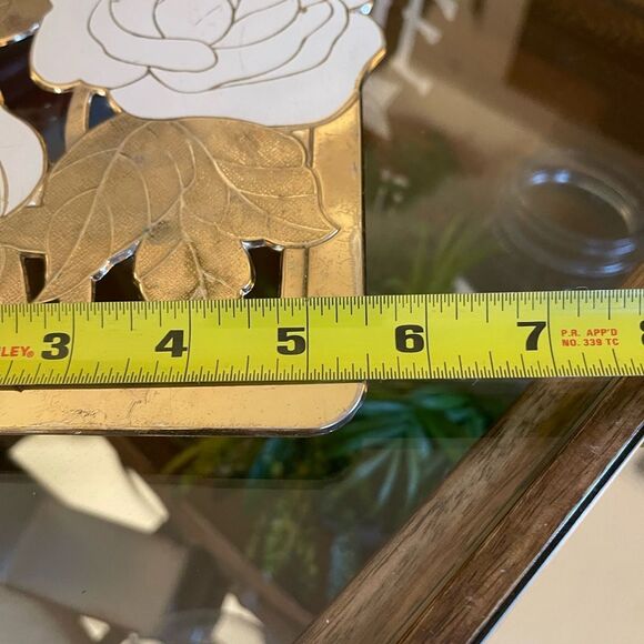 VTG Pot Holder Warmer Trivet WM.A. ROGERS LTD Gold w/Cream Roses Japan 5.5"x 9" - Picture 3 of 4